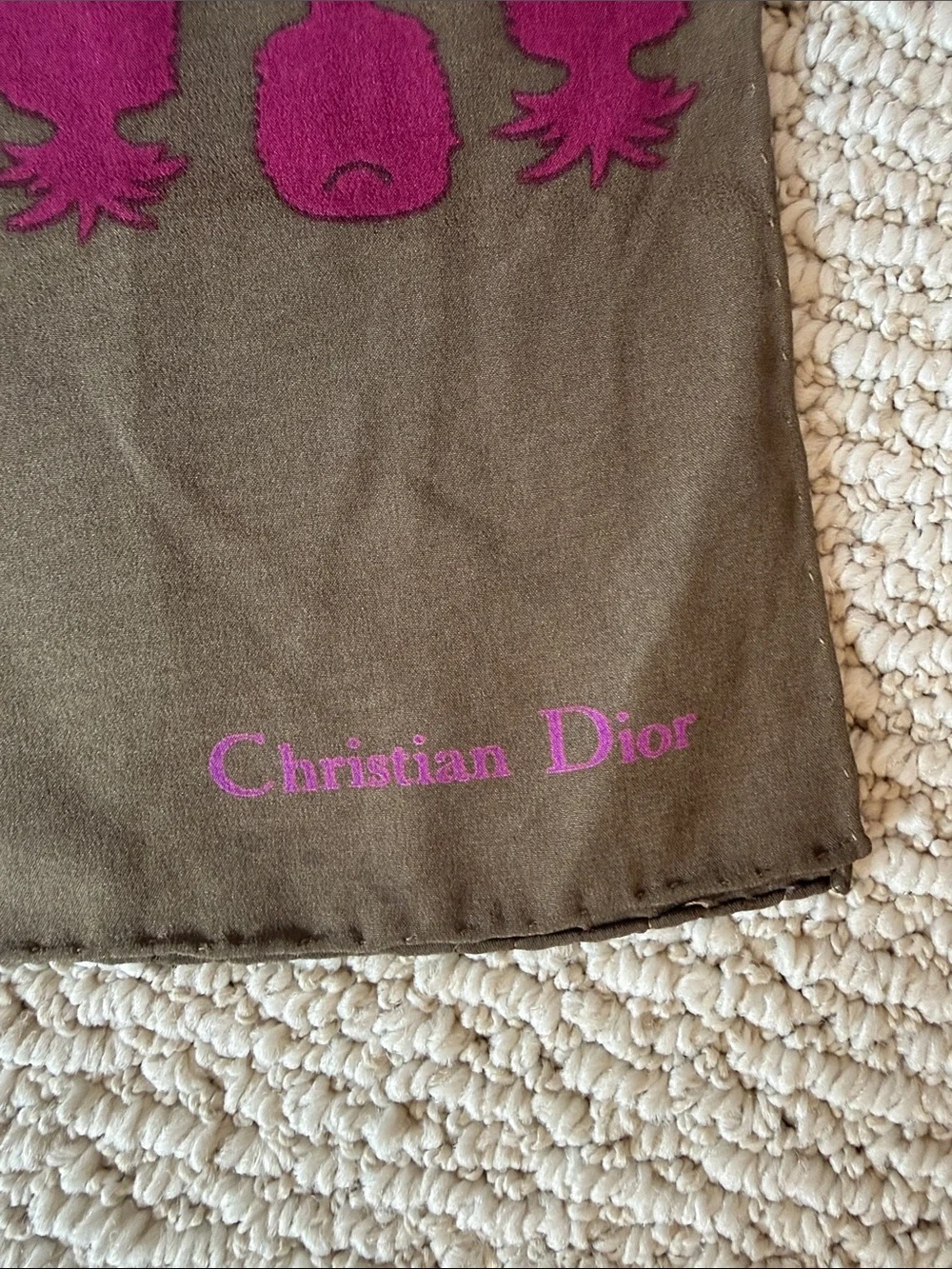 Christian Dior vintage 1980’s Olive and Magenta Pineapple-Print silk scarf